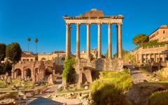 Panoramic image of Roman forum in Rome, Italy.