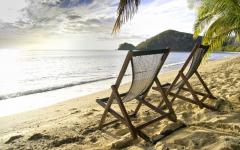 Wood beach chairs in Fiji.