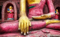 Buddha statue at swayambhunath stupa in Kathmandu.