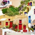 Colorful architecture and doors of Santorini, Greece