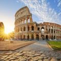Morning sun rise on the Colosseum in Rome.