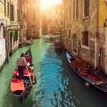 A gondola in the canals of Venice, Italy. 
