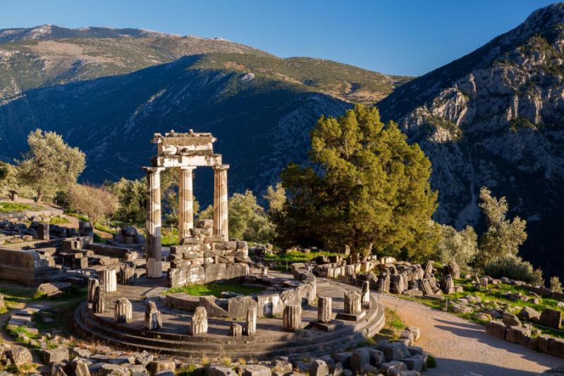 The Tholos, located near the Temple of Athena. Delphi, Greece. Credit: Shutterstock. 